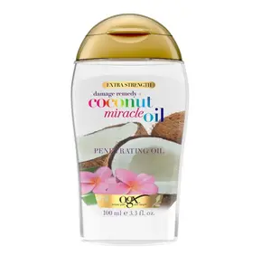 OGX Extra Strength Damage Remedy + Coconut Miracle Oil Penetrating Hair Oil Treatment, Extra Hydrating Anti-Frizz Oil for Coarse, Dry Hair, Paraben-Free, Sulfated-Surfactants Free, 3.3 Fl Oz