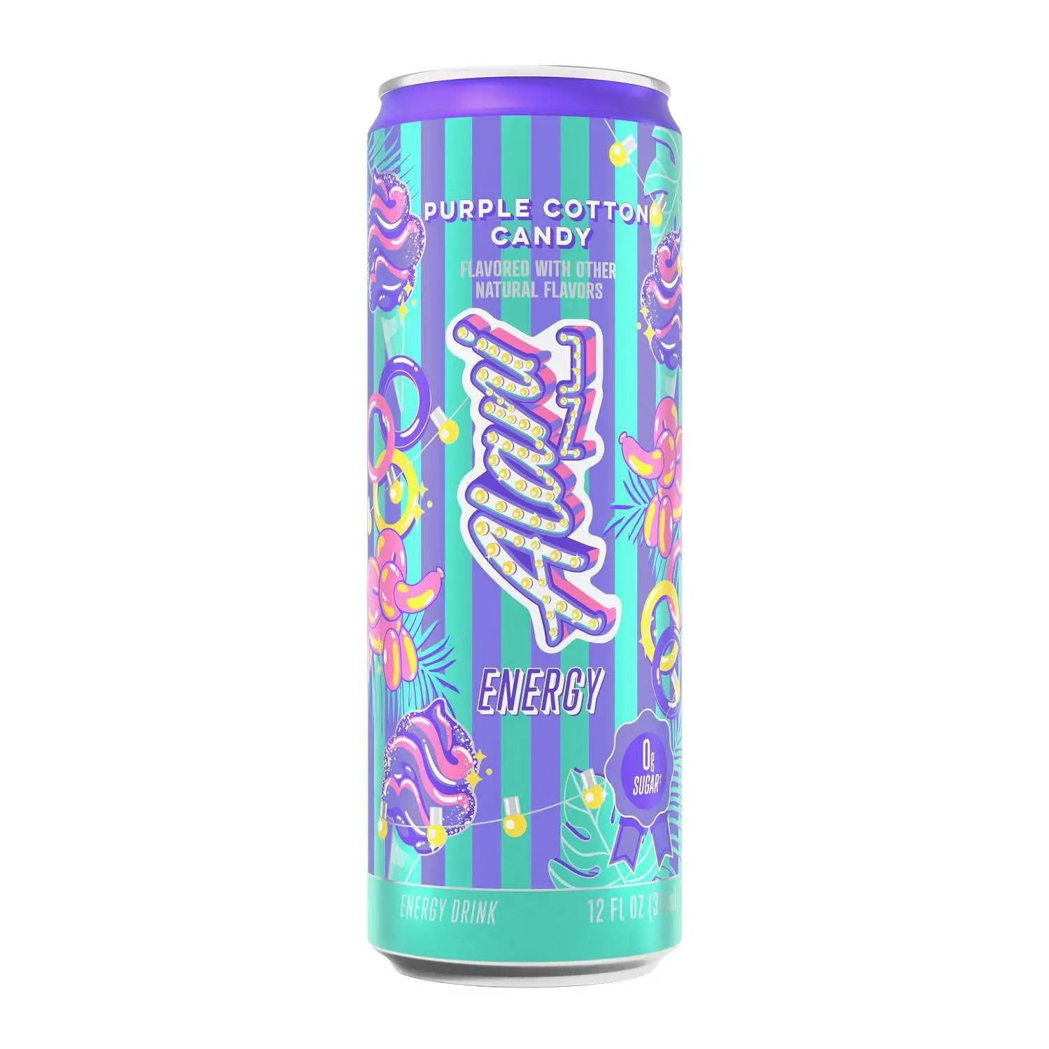 Alani Nu Energy Drink - Purple Cotton Candy Flavor, 12 fl oz, 0 Sugar, 200mg Caffeine, Alani Energy Drink