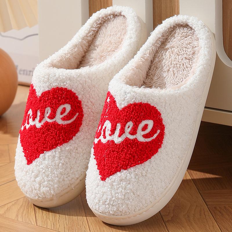 Women's Men's Cute Fuzzy Heart Slippers Memory Foam Fluffy Couple Slippers Cozy House Indoor Outdoor Shoes