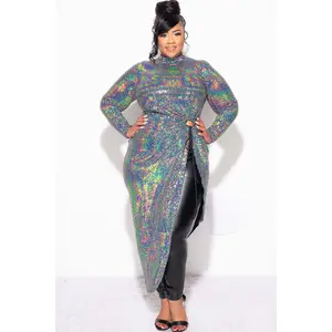 Final Sale Plus Size Faux Sequin Hologram Top in Silver