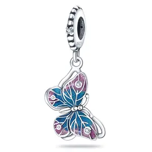 925 Sterling Silver Charm Butterfly Dangle Pendant Charm For Bracelet DIY