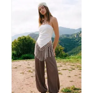 Cider 100% Cotton Fringe Hem Asymmetrical Wrap Top