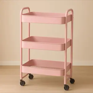 Rolling Storage Cart, Durable Home Organiser with Racks, Shelf and Freestanding Garment Rack for Home Supplies Organization