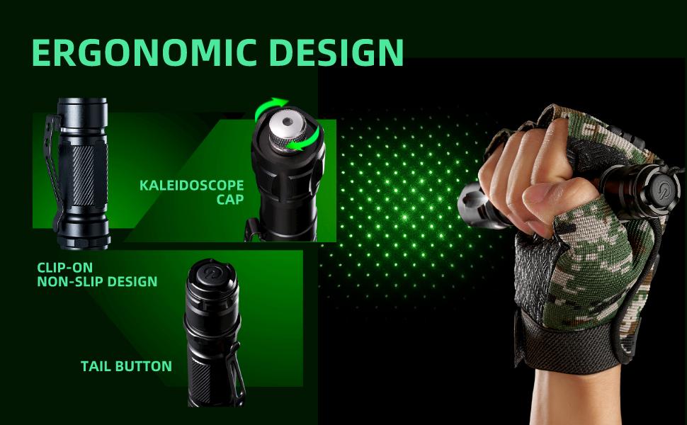 Green Laser Pointer with Kaleidoscope Cap, Rechargeable Handheld Laser Pointer, Adjustable Focus, Pocket Size Aluminum Alloy Design for Outdoor, Hiking & Night Use