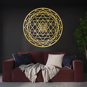 Sri Yantra Metal Wall Art, Sacred Geometry Metal Wall Decor, Mandala Hanging, Torus Decor, Zen Meditation Sign, Spiritual Artwork for Living Room, Inspirational Gift (Gold-2, 19"x19" | 47x47cm)