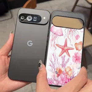 Compatible with Google Pixel 6/7/8/9 Pro Decorative Phone Protector Cover for Pink seashells and starfish jellyfish phone case HNRMgg617-8