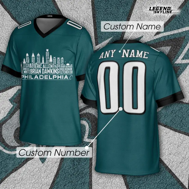 Philadelphia Custom Football Jersey Greatest Of All Time Team Legends, Philadelphia City Skyline Shirt, Personalized Name Number
