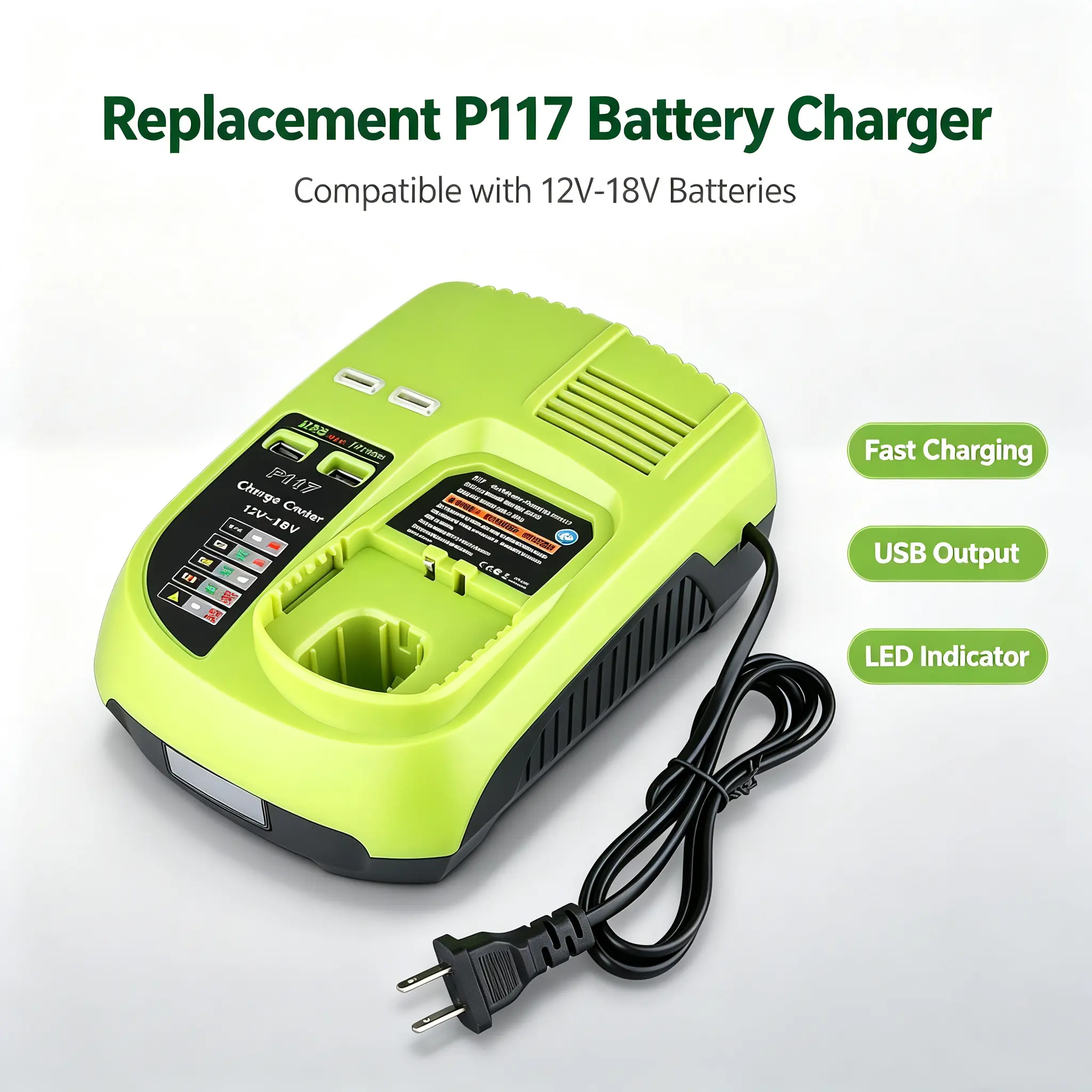 P117 Fast Charger Replace for Ryobi 12V-18V Lithium NiCad NiMh Battery Ryobi 18-Volt One+ P102 P108 P189 P197 P103 P105