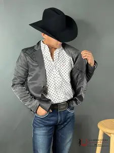 LAMASINI CHARCOAL EMBROIDERED SMOOTH BLAZER LAM494