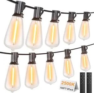 200FT Outdoor String Lights with Remote,100+4 LED Edison Bulbs,Support Timer Dimmable Waterproof for Garden Patio Decor,2500K Warm White,