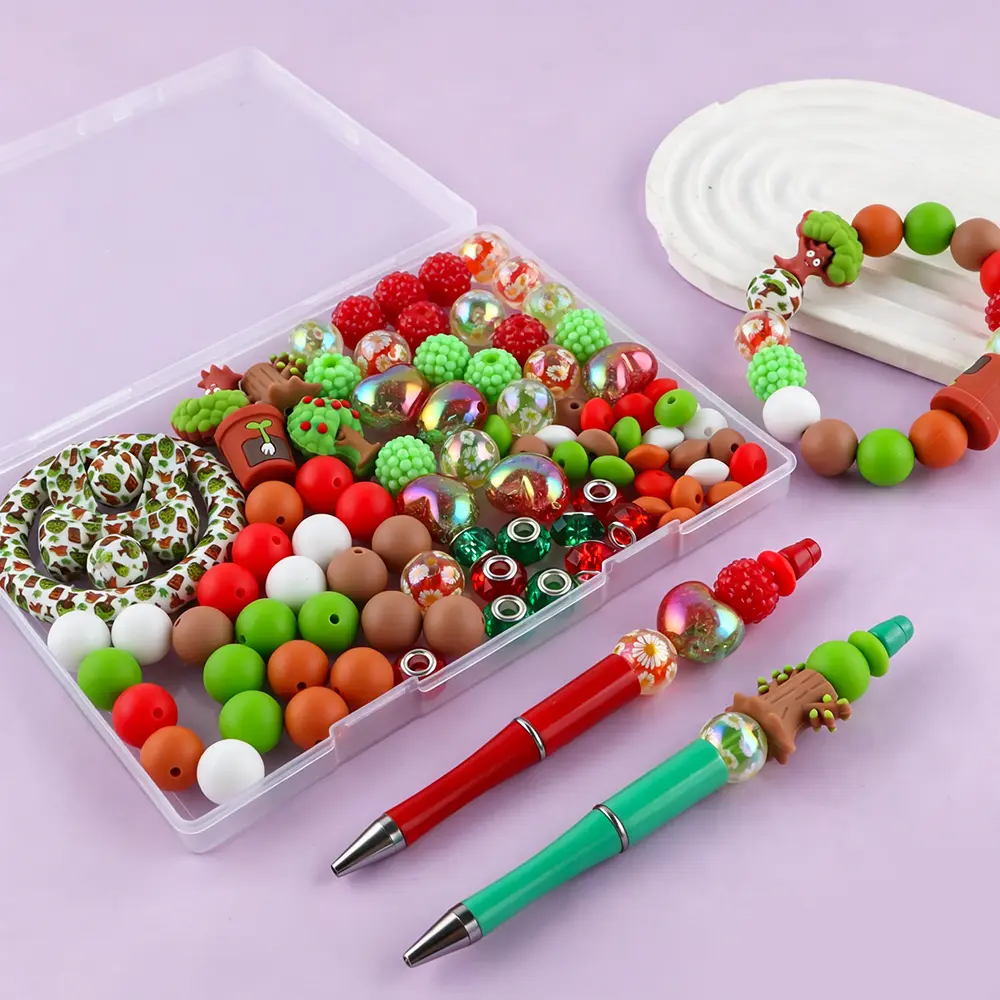 93pcs/Box 3D Tree Beads Kit Apple Tree Flower Pot Silicone Focal Beads Printed Bow, O-ring Mix Acrylic Beads Kit, DIY Beads Making Kit, DIYJewelry Making Accessories For Keychain,Pen, Bracelet, Bead Assortment, DIY Handmade Beads Gifts