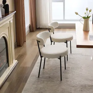 4PCS Off-white Boucle Dining Chairs,Mid Century Upholstered Chairs with Curved Backrest,265lbs Max Load Black Metal Legs,Modern Kitchen Chairs for Home Kitchen Living Room Bedroom Vanity