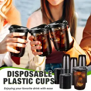 20/50pcs Transparent Straight Drinking Cups with Lids, Clear Plastic Cups, Plastic Party Cups, Disposable Plastic Cups for Cocktails, Coffee, Milkshakes, Parties, Weddings, Home Use