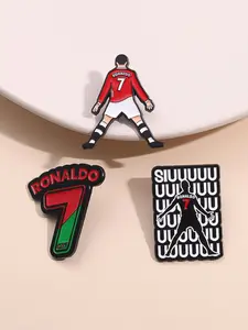 3-Pack Cristiano Ronaldo Classic Football Theme Badges, Emblem Logo Badge, Man United #7 Back Silhouette Siu Celebration Pins, Fan Favorite, Ideal for Fan Collectibles & Style, Clip