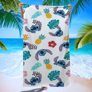 Stitch & Pineapple Tropical Print Beach Towel, Ultra-Fine Fiber Quick-Dry, Reusable for Pool Parties, Summer Outdoor Use, Sandproof Sunscreen