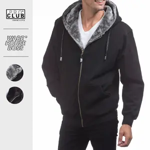 PROCLUB Men's Heavyweight Hooded Pile Jacket PRO CLUB Full Zip Jacket with Fur Inside Casual Fleece Jackets Warm Hip Hop Harem Big and Tall