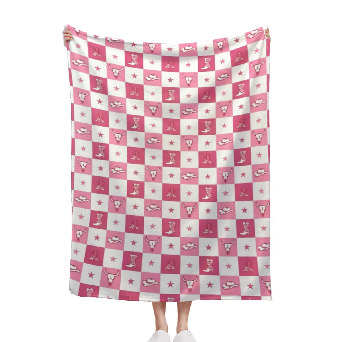Pink Gingham Checkered Aesthetic Throw Blanket, Preppy Coquette Plaid Soft Fleece Blanket, Girly Bedroom Decor