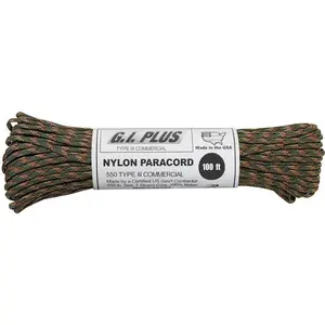 Woodland Camouflage - Military Grade 550 LB Tested Type III Paracord Rope 100' - Nylon USA Made