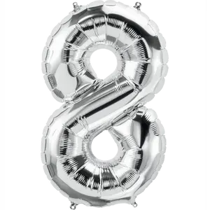 Number 8 Silver Foil Balloon 34" in each. 19650-34