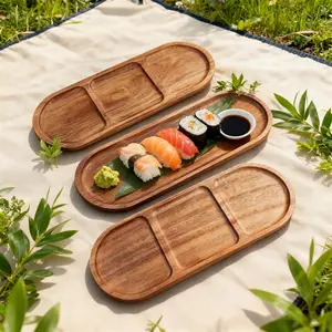 3Pcs Fashion Wooden Decorative Serving Trays, Compartment Dessert Plates, Food-Grade Material, Natural Wood Finish Polished Surface, Ideal for Kitchen & Dining, Serving Breakfast, Bread, Appetizers & Snacks, All-Season Home Decor
