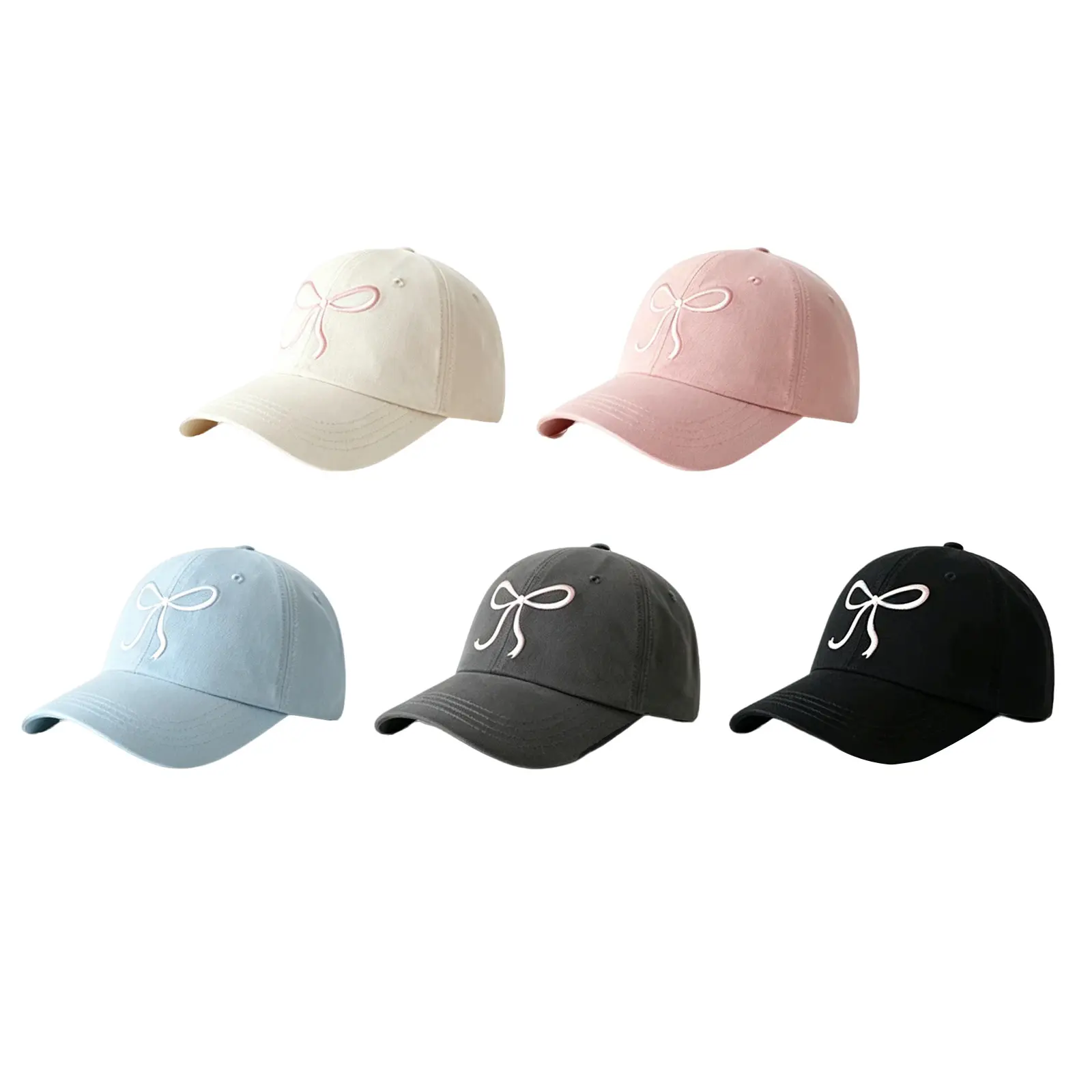 Sweet Bow Embroidery Cotton Baseball Cap for Women - Fashion Dad Hat with Adjustable Buckle for Daily and Beach Wear, Casual, Curved 7.5Cm Brim