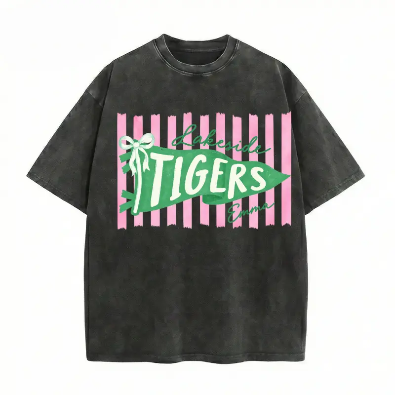 Women's Graphic T-Shirt Garment Washed Oversized Lakeside Tigers Varsity Pennant School Spirit Gift