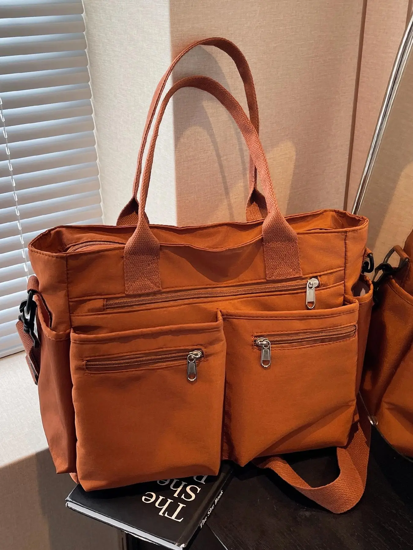 Women's Solid Color Multi-pocket Tote Bag, Large Capacity Lightweight Crossbody Bag, Casual Shoulder Bag for Work & Daily Used