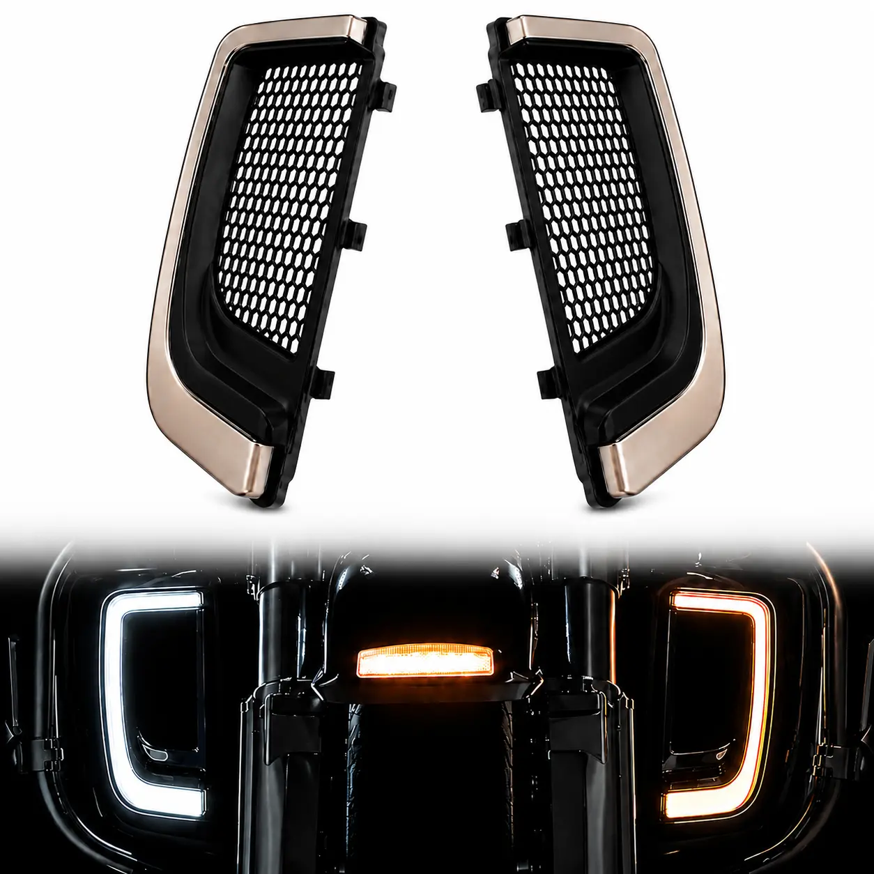 1 Pair Set Motorcycle LED Fairing Lower Grill Blinker Lights - White DRL Running + Turn, Amber Flash, Smoked Polycarbonate Lens, Plug-And-Play Wiring, ABS Housing, Specific Fit for Select Harley Touring Street Glide Models | Automotive Motorcycle Parts, B