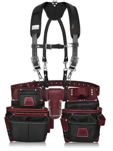 TRUTUCH Black Nylon and Leather Tool Belt with Leather Work Suspender | Framing Tool Bags | Leather Tool Belts | Leather Work Suspender