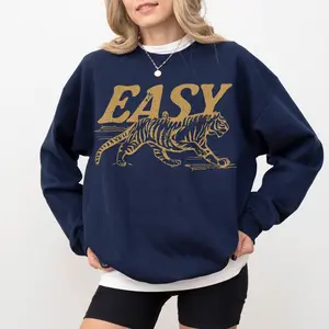 [Unisex Sweatshirt][Made USA] Easy Tiger Comfort Sweatshirt And T-Shirt, Vintage Distressed Tiger Shirt, Oversized Retro Tiger Tee, Trendy Grunge Indie Boho Shirt, Graphic Tee