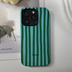 Green striped pattern phone case, sturdy and durable 2-in-1 case, compatible with iPhone 17/16/15/14/13/12/11 Pro Max/Plus/Pro, Galaxy S25/S24/S23 Ultra. Durable, stylish protection, perfect for Valentine's Day or birthday gifts.