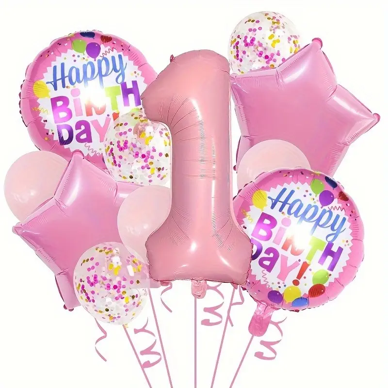 13 piece pink balloon set, 32 inch digital aluminum foil balloon decoration for birthday parties, Party Balloons Decorations, carnival decoration supplies, scene decoration, background photography