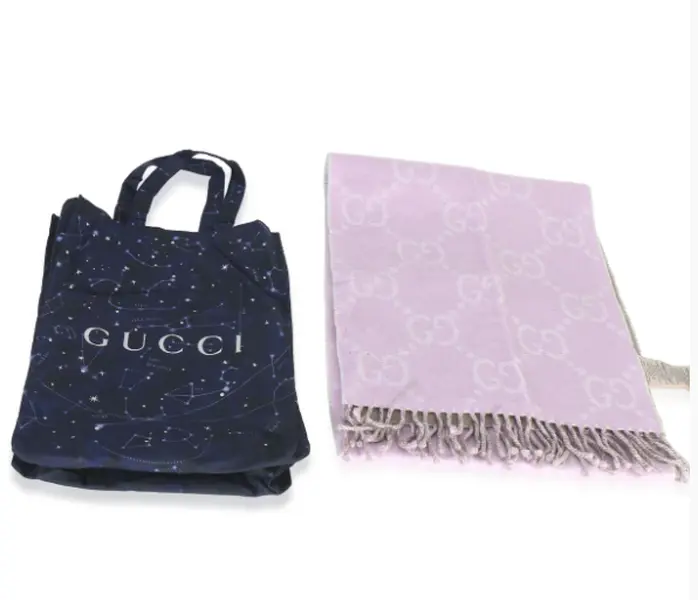 Pre-owned Gucci Purple Wool GG Monogram Fringe Scarf