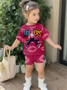 Skateboard Girl Trendy Cool Baby Girl Set with Digital Printing, 100% Polyester Baby Girl Short Sleeve Set, Cute Casual Outfits for Baby Girls, T-shirts Suitable for Daily and Outdoor Sports, Perfect Gifts for Babies