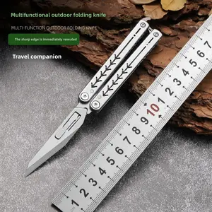 TikTokSelected Knives, New Creative Butterfly Shape Portable Folding Multi-Function Knife, Fruit Knife, Durable and Sharp with Replaceable Blades, Mini Portable Engraving Knife, Stainless Steel Pocket Knife, Travel Express Knife
