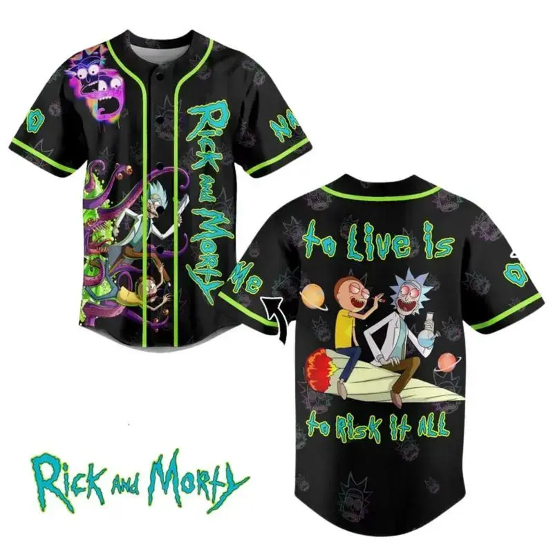 Rιck And Mοrtyyy Halloween Skellington Baseball Jersey, Loose-Fitting Fan Sport Jersey, 100% Polyester, V-Neckline, Button-Up Front, Sublimation Printing