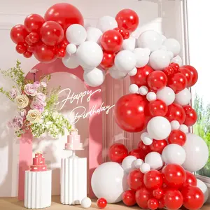 110pcs Red and White Balloons Garland Arch Kit, 18/12/10/5 Inch White Red Latex Balloons for Valentine’s Day, Christmas, New Year Eve, Wedding Party Decoration