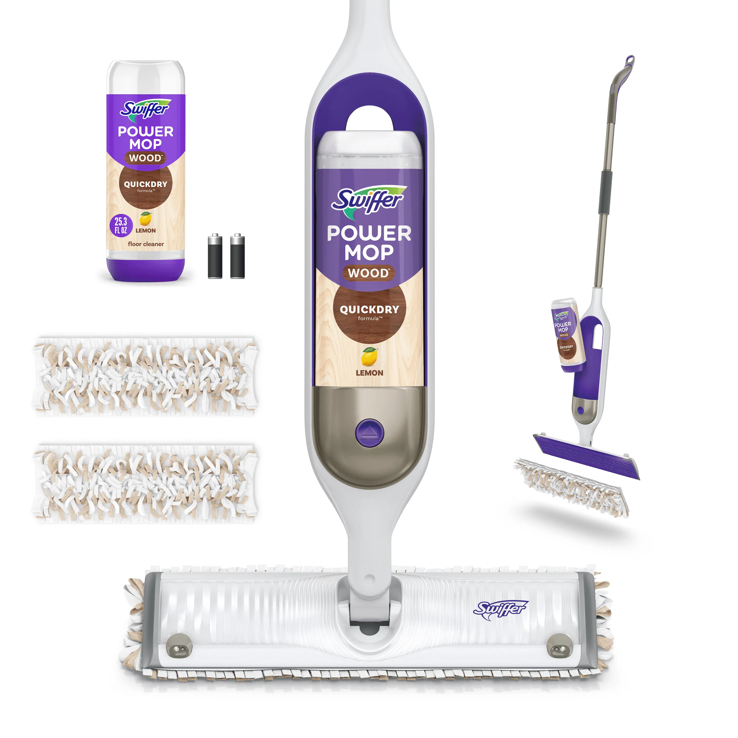 SWIFFER 14.5 in. Head Width Dry & Wet Spray Power Mop Set (Pack of 2, Purple & White) - Multifunctional Decorative Washable Mop with Microfiber Pad & Cloth, 10.2 lbs, Commercial&Residential Car Washing Tool