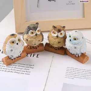 Owl Set of 4 Mini Resin Figures, Cute Animal Figurines for Fairy Garden Decor, Succulent Pots & Cottagecore Home Accents (Fashion Accessory Ornament)