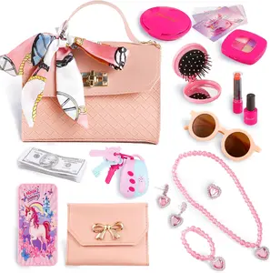 Mothers Day Gifts 36Pcs Girl Wallet, Little Girl Cosmetics, Includes Handbag, Mobile Phone, Key, and Accessories for Girls