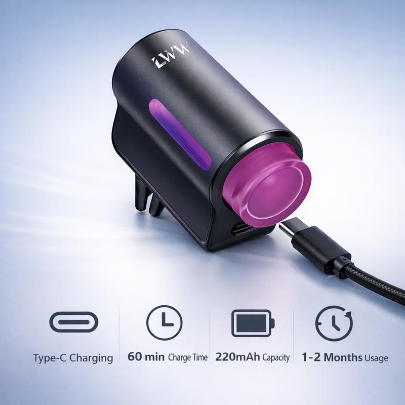 LWW Smart Car Air Freshener Diffuser 3-in-1 USB Powered Rechargeable with LED 3-Level Intensity Control & 10 x 10ml French Oils for Enhanced Woody Fruity Aromatic Scent