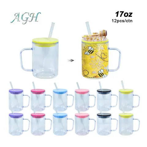 AGH [New Product] 12pcs 17oz Plastic Snow Globe Coffee Mug Double Wall Handle Tumbler for DIY Glitter UVDTF Gifts
