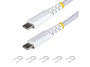 StarTech.com 5-Pack 3ft (91cm) White USB-C Charging Cable, 60W (3A) PD, Dual-Layer Braided Nylon/TPE Jacket, Rugged USB C Cord