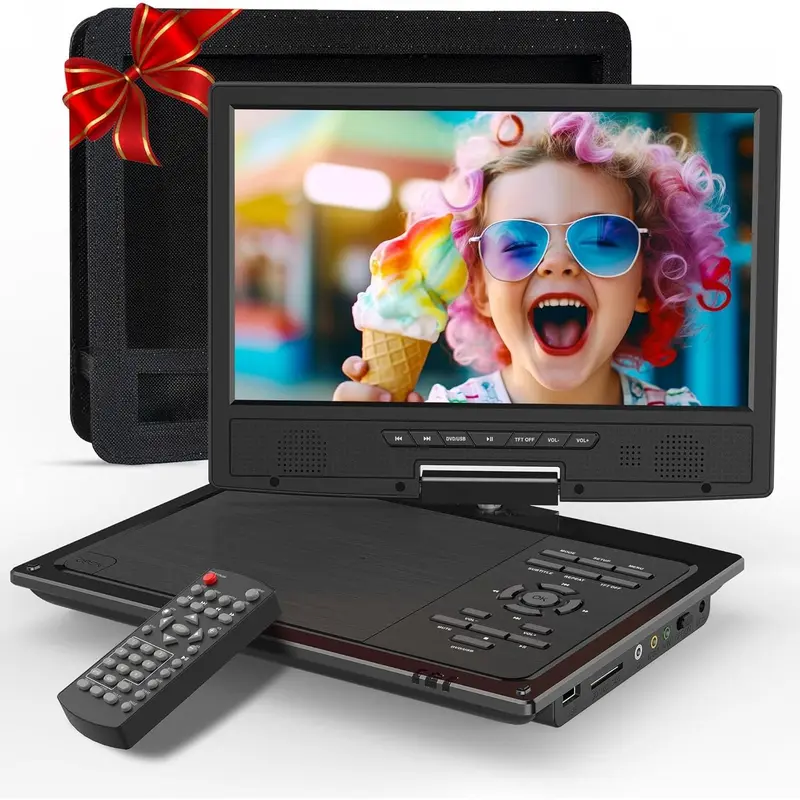 12.5" Portable DVD Player for  with 10.5" Swivel Screen, 5 Hours Rechargeable ,  DVD Player with Headrest Mount, Dual Speakers, Remote Control, Support USB/SD Card/Sync TV
