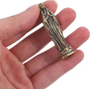 Brass Virgin Mary Statue - Miniature Catholicism Sculpture - Classic Desk Decor.