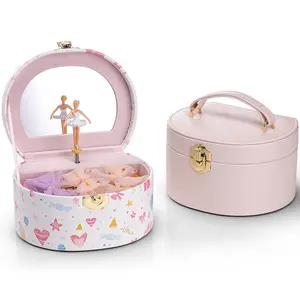 VLANDO Pastel Musical Jewelry Box for Girls - Small Ballerina Music Box, Birthday Christmas Gift for Kids, Bedroom Home Decor Item