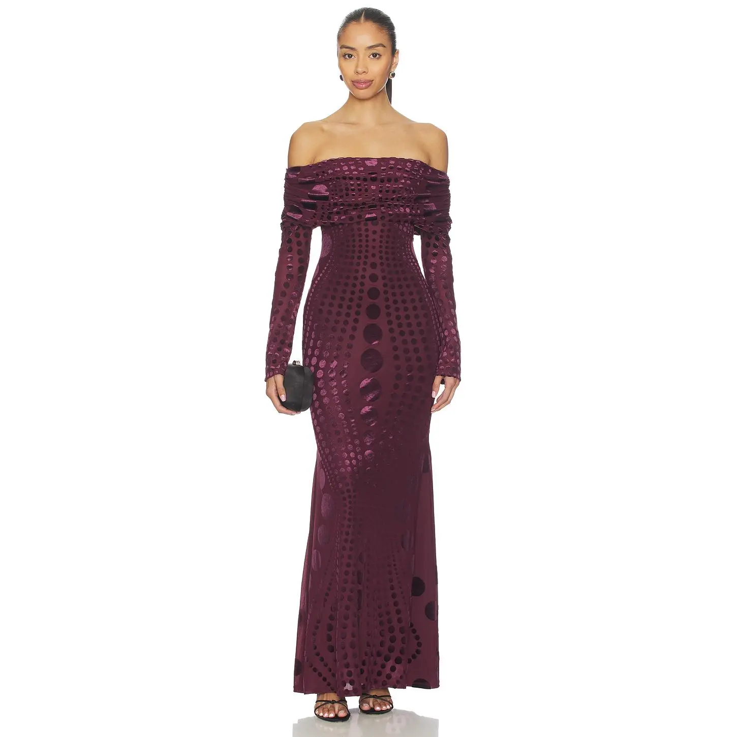 AFRM Thelma Burnout Velvet Dress in Cab Tonal Dot