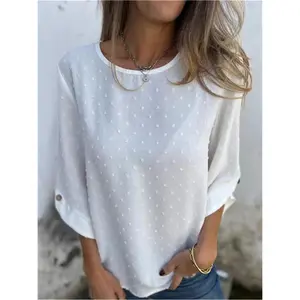 SolidColorCasualWomen'sShirtinRefinedStyle,ElegantMinimalistRoundNeckShirt-Blouses & Shirts