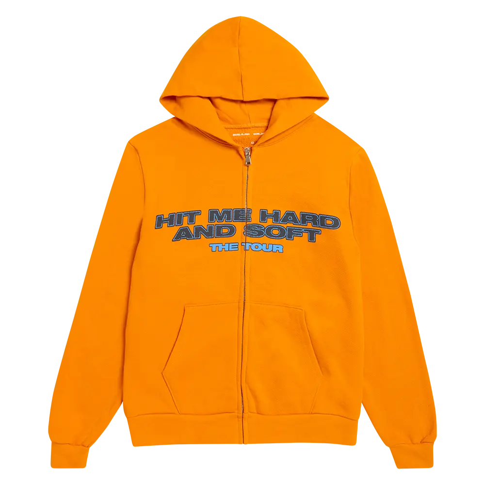 HIT ME HARD AND SOFT: THE TOUR Orange Dateback Zip Hoodie