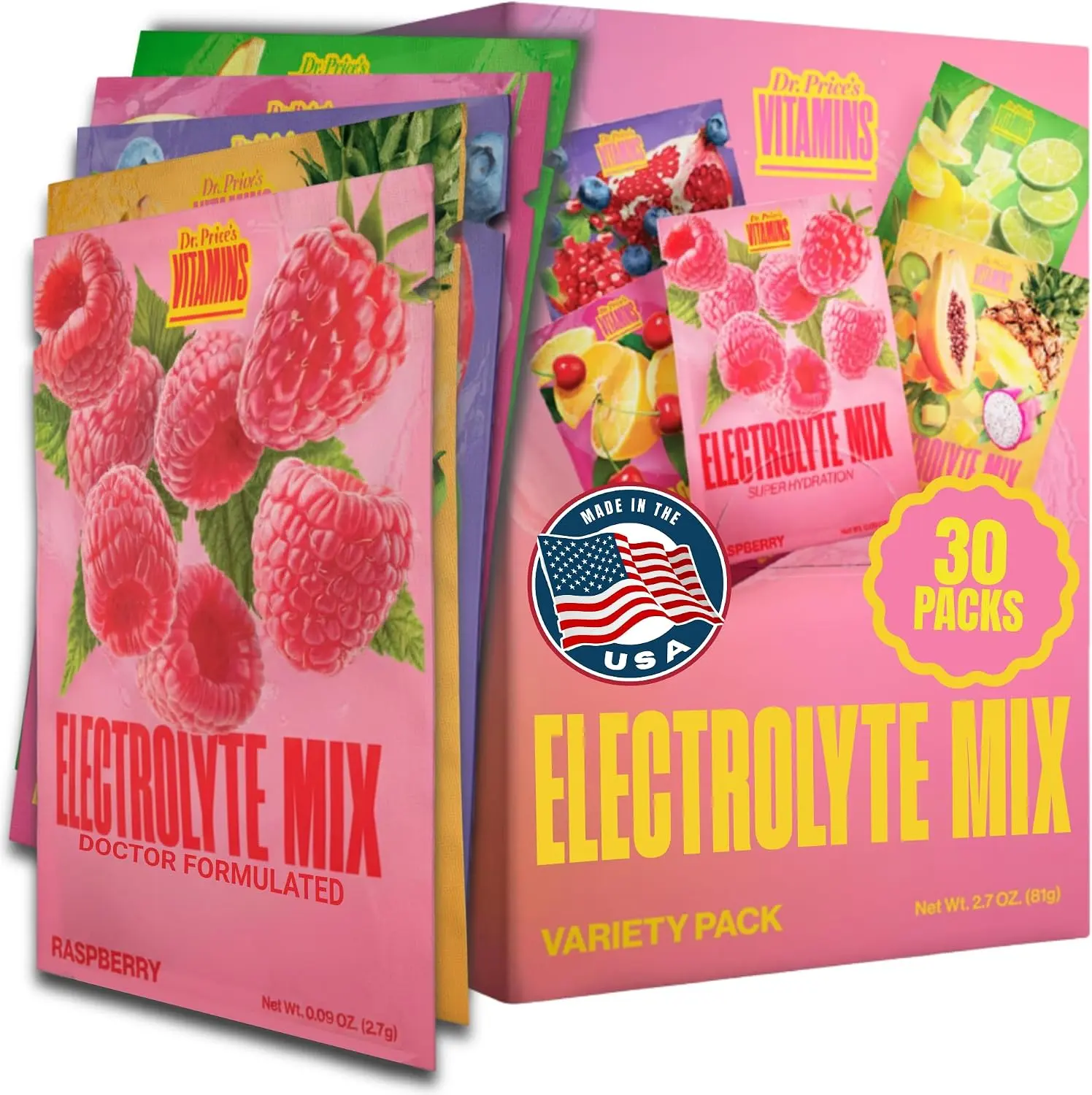 Dr. Price’s Electrolytes Hydration Powder Packets – Variety Pack, 30 Assorted Packs | Sugar Free Electrolyte Drink Mix, 72+ Trace Minerals | Keto Electrolytes, Vegan, Doctor-Formulated, Made in USA